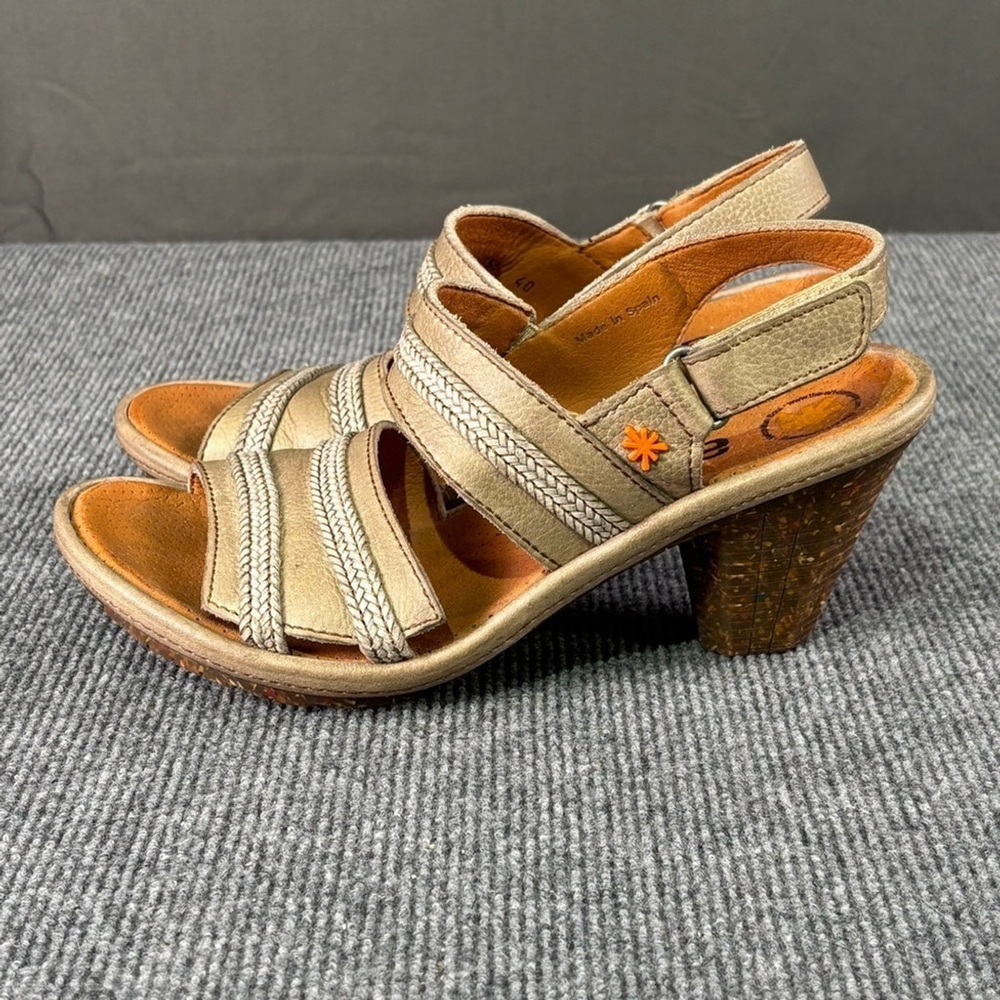 Art Company Shoes W 9.5 Sandals Leather Comfort Heel Neutral Euro Eco Boho Tan